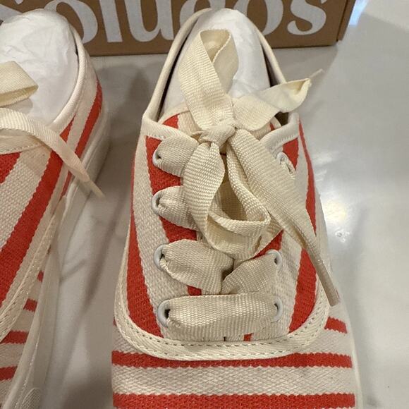 Soludos Marin Striped Sneaker Poppy Red Size 7 Woven Lace Up Ortholite Footbed - Picture 6 of 11